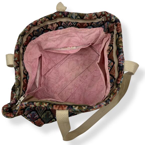 1960's handmade peacock rainbow tapestry carpet bag - Picture 9 of 15